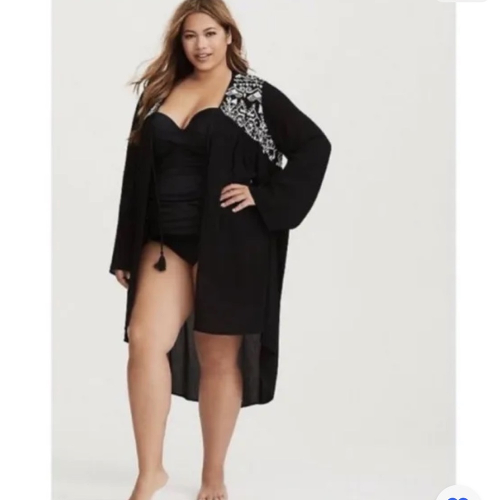 Torrid Black/White Embroidered Swim Coverup